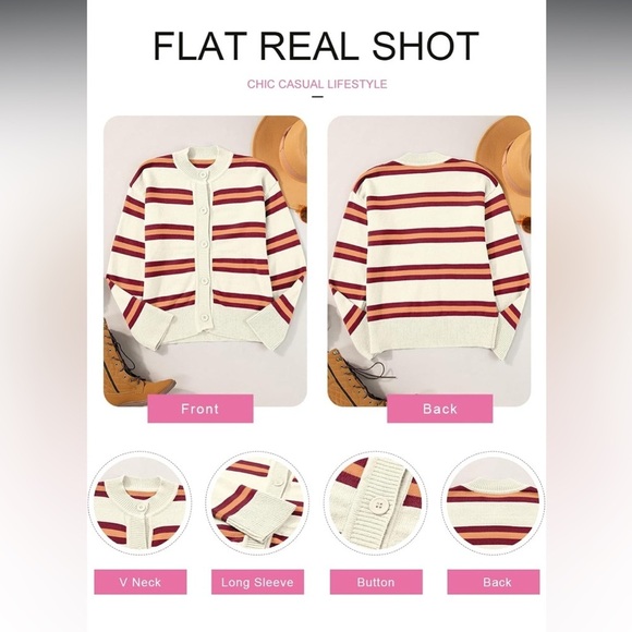 EVALESS Women's Striped Cardigan Sweaters Trendy Lightweight Cropped Casual XL - Picture 5 of 5